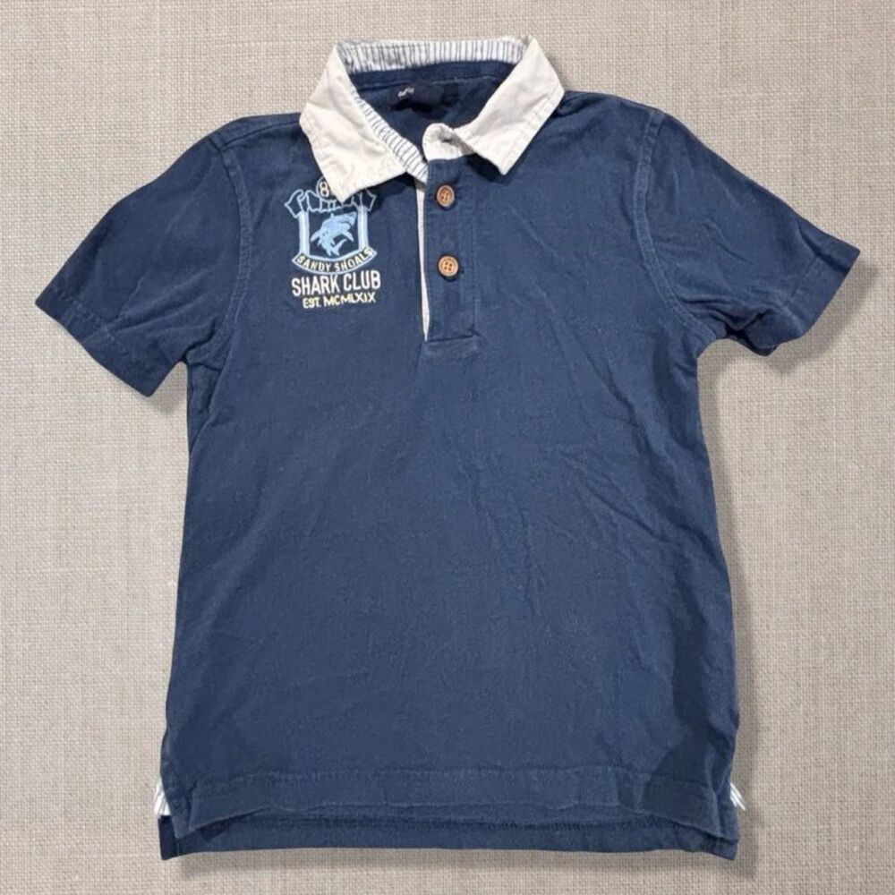 GapKids Boys XS 4-5 Navy Shark Club Polo Shirt Coastal Preppy